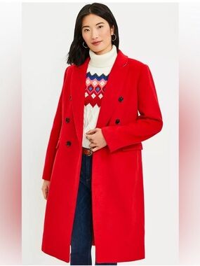 Loft Double Breasted Wool Blend Coat Long Red Size XXLarge NEW Classic Holiday
